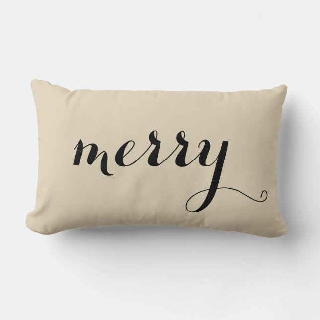 Coussin Rectangle Joyeux Noël Holly Script noir (Recto)