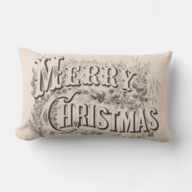 Coussin Rectangle Joyeux Noël, impression vintage Currier & Ives (Recto)