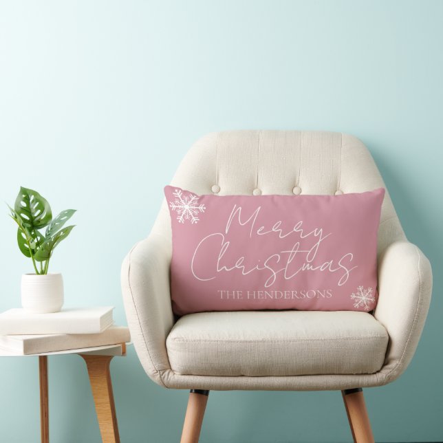 Coussin Rectangle Joyeux Noël Moderne Flocons de Neige Nom de Famill (Chaise)
