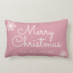 Coussin Rectangle Joyeux Noël moderne Snowflakes Nom famille