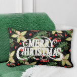 Coussin Rectangle Joyeux Noël Poinsettias<br><div class="desc">Joyeux Noël sur un arrière - plan de poinsettias blanches,  feuilles et baies sur noir sont présentés sur ce coussin de vacances festif disponible en plusieurs tailles et styles. CORRESPONDANCE d'objets dans notre collection.</div>