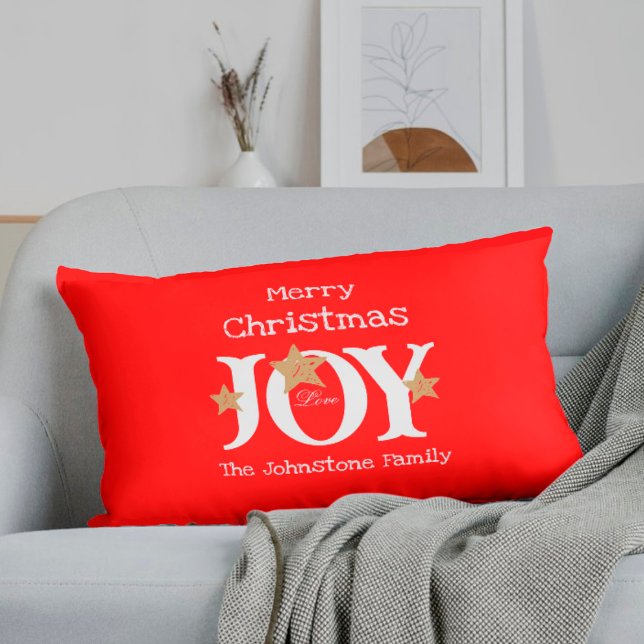 Coussin Rectangle Joyeux Noël Script cadeau Rustic Red Holiday (These bright and cheerful Christmas red lumbar pillows are sure to get everyone in a holidays mood.)
