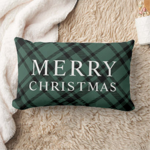 Coussin Rectangle Joyeux Noël Vert Chasseur Plaid Noir