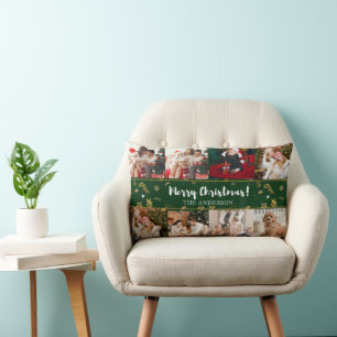Coussin Rectangle Joyeux Noël Vert Élégant Photos Modernes