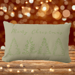 Coussin Rectangle Joyeux Noël, Vintage PineTree Rustique Sage Green