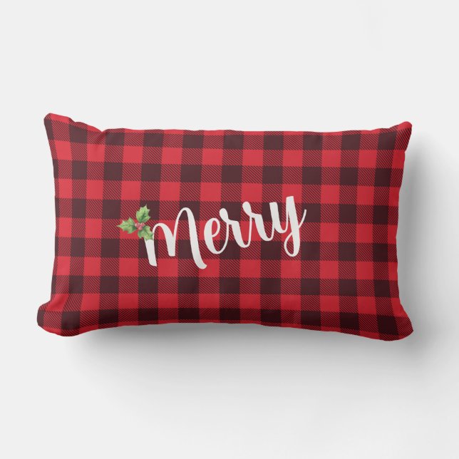 Coussin Rectangle Joyeux - Plaid de buffle rouge et noir (Recto)