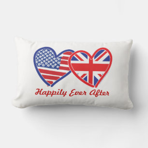 Coussin Rectangle Joyeux Pour Toujours Union Jack/Cœurs USA