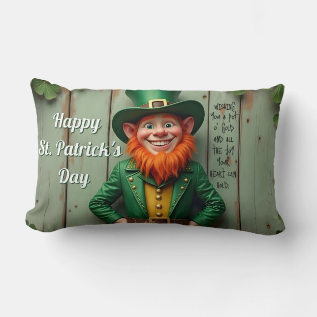 Coussin Rectangle Joyeux Saint Patrick's Day Leprechaun (Recto)