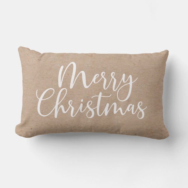 Coussin Rectangle Joyeux script de Noël Kraft minimaliste (Recto)