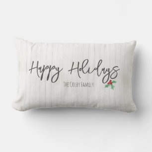 Coussin Rectangle JOYEUX VACANCES Nom de famille Holly White Grange