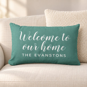 Coussin Rectangle Juniper Green Script Bienvenue chez nous