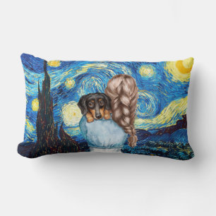 Coussin Rectangle Juste une fille et son teckel sous les étoiles Cou