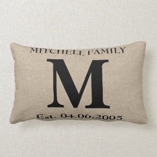 Coussin Rectangle Jut initial chic rustique de toile de jute de