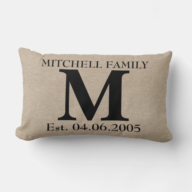 Coussin Rectangle Jut initial chic rustique de toile de jute de (Recto)