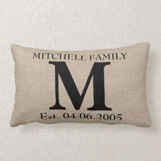Coussin Rectangle Jut initial chic rustique de toile de jute de