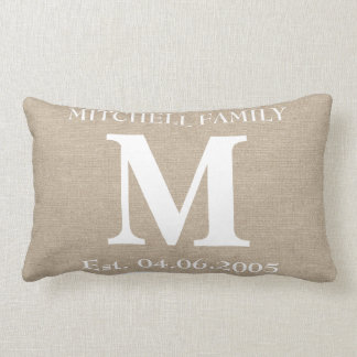 Coussin Rectangle Jut initial chic rustique de toile de jute de