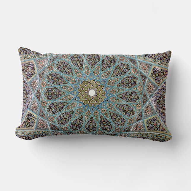 Coussin Rectangle kaleido floral turquoise, brun et jaune (Recto)