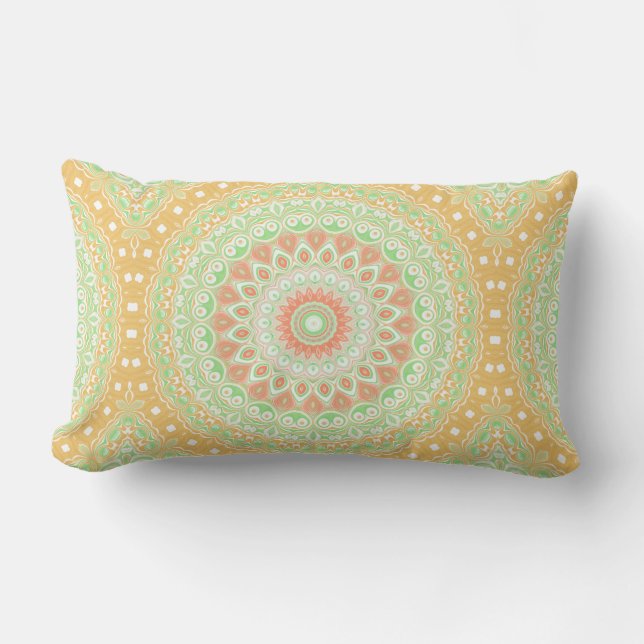Coussin Rectangle Kaleidoscope d'été orange et vert vif (Recto)