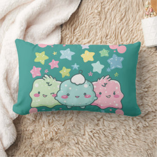 Coussin Rectangle Kawaii Pastel Fluffy Friends & Stars Mignon