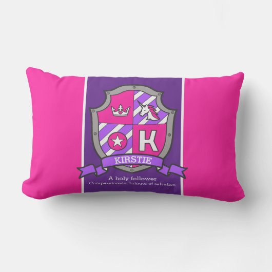 Coussin Rectangle Kirstie nom signifiant crest rose licorne (Recto)