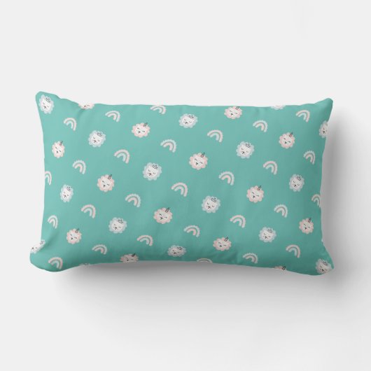 Coussin Rectangle Kittens et Rainbows Motif design Turquoise pour bé (Recto)