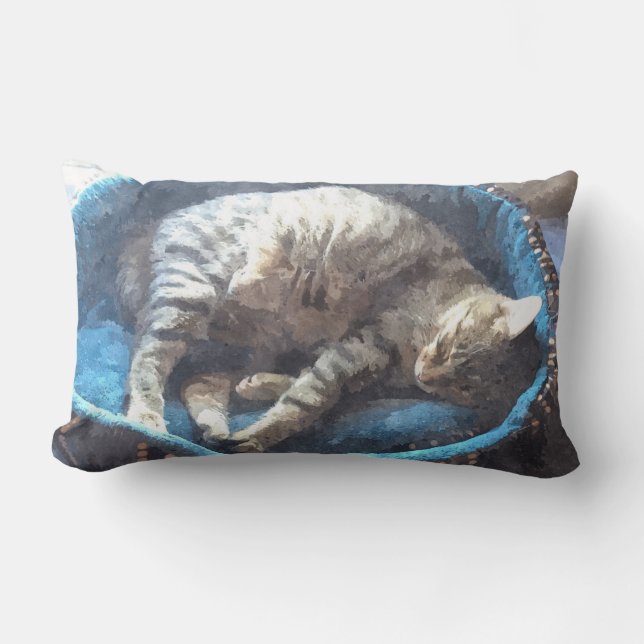 Coussin Rectangle Kitty prend une sieste, Tabby Tiger Chat Dormir (Recto)