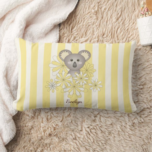 Coussin Rectangle Koala Bébé Rayure Jaune Chambre Enfant (Couverture)