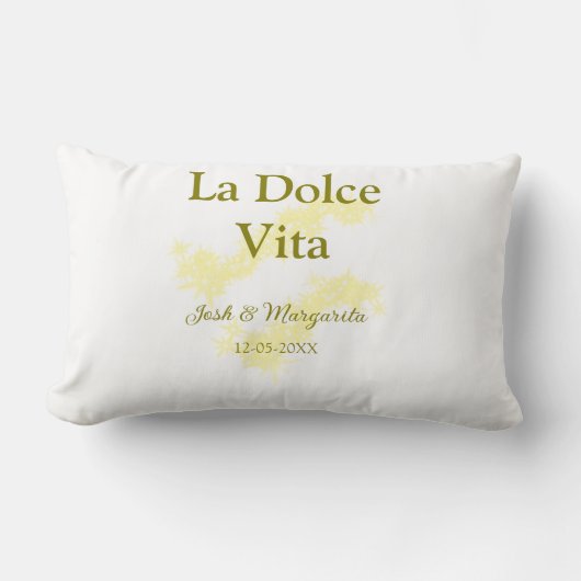 Coussin Rectangle La Dolce Vita jaune couple mariage Nom date paille (Recto)