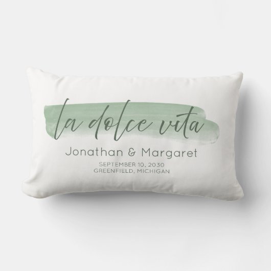 Coussin Rectangle La Dolce Vita - La vie douce à Sage Green (Recto)