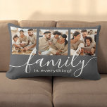Coussin Rectangle La famille est tout 3 Photo Collage Gris<br><div class="desc">Accentuez votre maison avec ce coussin lombaire attrayant avec 3 photos de famille spéciales. Un script manuscrit moderne dit : "la famille est tout !" Partagez des souvenirs de votre temps familial et montrez ce qui est important pour vous. Que ce soit les membres de votre famille familiale ou de...</div>