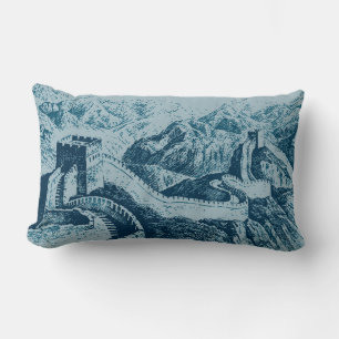 Coussin Rectangle La Grande Muraille en bleu marine