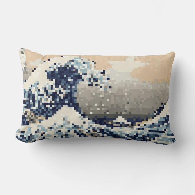 Coussin Rectangle La Grande vague au large de Kanagawa 8 bits Pixel  (Recto)