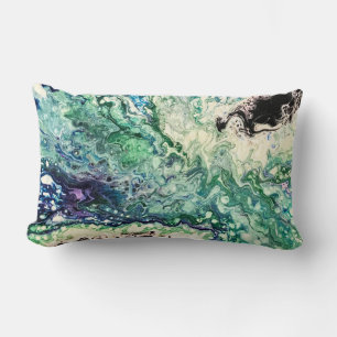 Coussin Rectangle La Laguna peinture bleu turquoise blanc noir