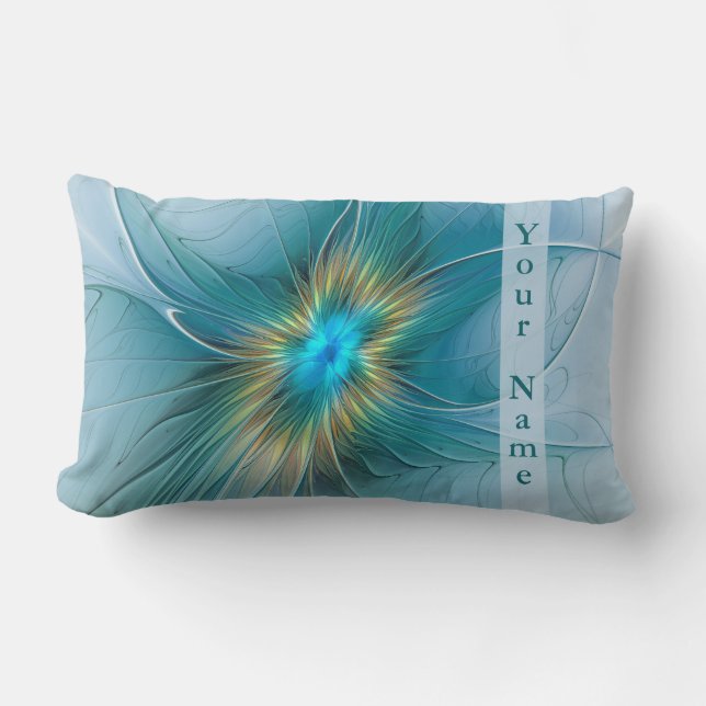 Coussin Rectangle La petite Beauté Moderne Nom Fractal Bleu Or (Recto)