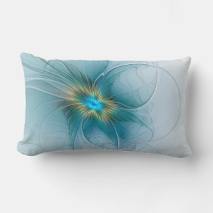 Coussin Rectangle La petite fleur fractale moderne bleu or Beauty