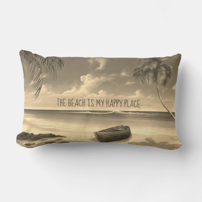 Coussin Rectangle La plage est mon endroit heureux (Recto)