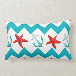 Coussin Rectangle La plage nautique Chevron turquoise rouge ancre