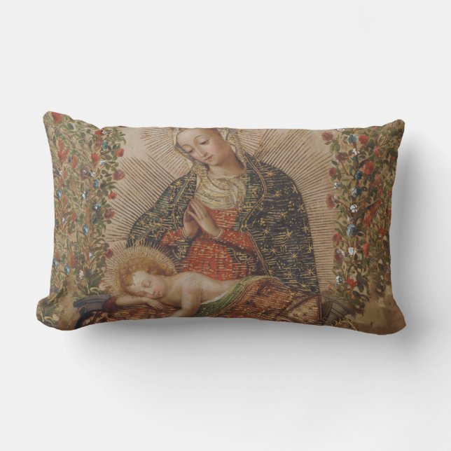 Coussin Rectangle La Vierge adorant le Christ Enfant Noël (Recto)