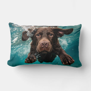 Coussin Rectangle Labrador chocolat joueur nageant sous l'eau