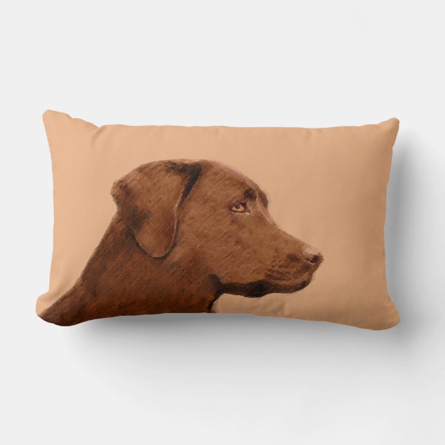 Coussin Rectangle Labrador Retriever (Chocolat) Peinture - Chien Art (Recto)