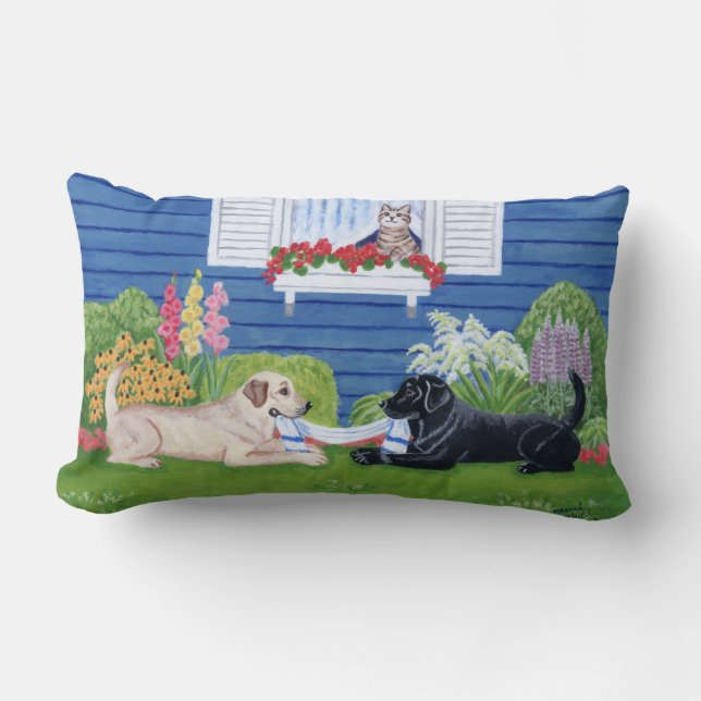 Coussin Rectangle Labradors dans la peinture de jardin (Recto)