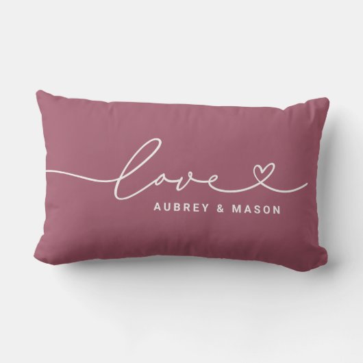 Coussin Rectangle L'amour dans le coeur Script Rose vin sur mesure M (Verso)
