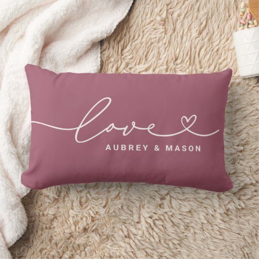 Coussin Rectangle L'amour dans le coeur Script Rose vin sur mesure M (Couverture)