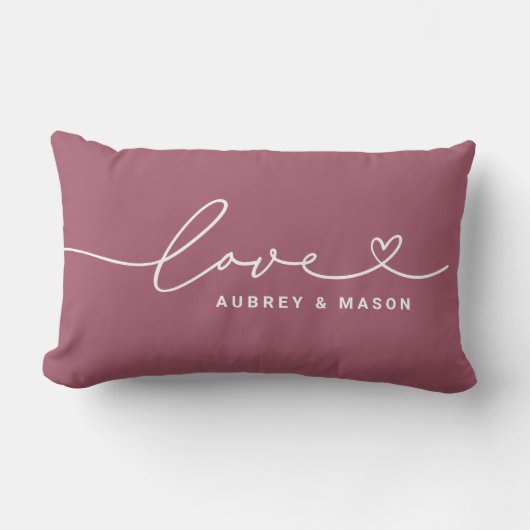Coussin Rectangle L'amour dans le coeur Script Rose vin sur mesure M (Recto)