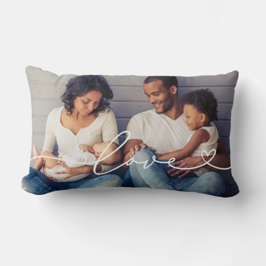 Coussin Rectangle L'amour en script blanc avec le coeur Photo person (Recto)