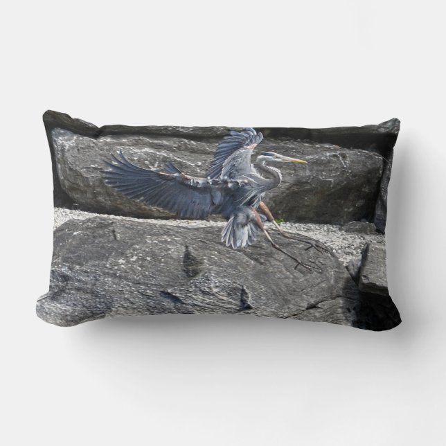 Coussin Rectangle Landing Great Blue Heron Wildlife Birdlover Photo (Recto)