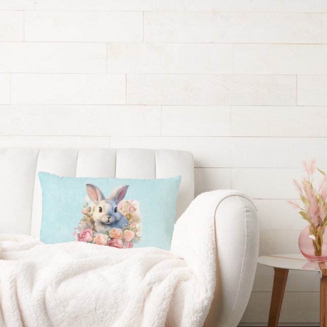 Coussin Rectangle Lapin avec une guirlande de roses Mignon (Canapé)