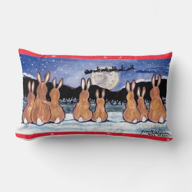 Coussin Rectangle "Lapin carreau de conception de Noël dans lune" (Recto)
