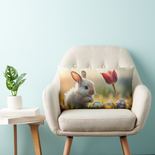 Coussin Rectangle Lapin de Pâques au printemps (Chaise)