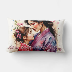 Coussin Rectangle L'art du kimono pour la fête des mères avec étrein